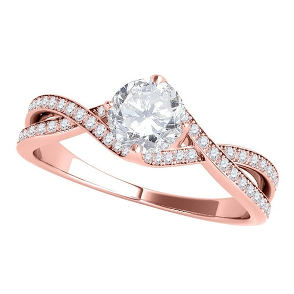 Mauli Jewels 0.75 Carat Twisted Diamond Engagement Ring for Women, 4-Prong 14K Solid Rose Gold Bridal Wedding Promise Ring