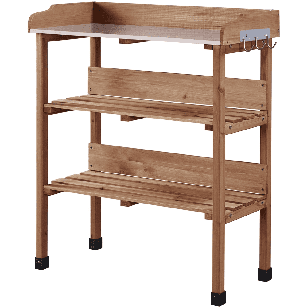Renwick Outdoor Potting Bench Table with Storage Shelf, Brown
