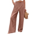 thumbnail image 4 of JUUNthy Wide Leg Pants for Womens, High Rise Lightweight with Pockets Pull On Vacation Casual Palazzo Trousers Burgundy 2XL, 4 of 12