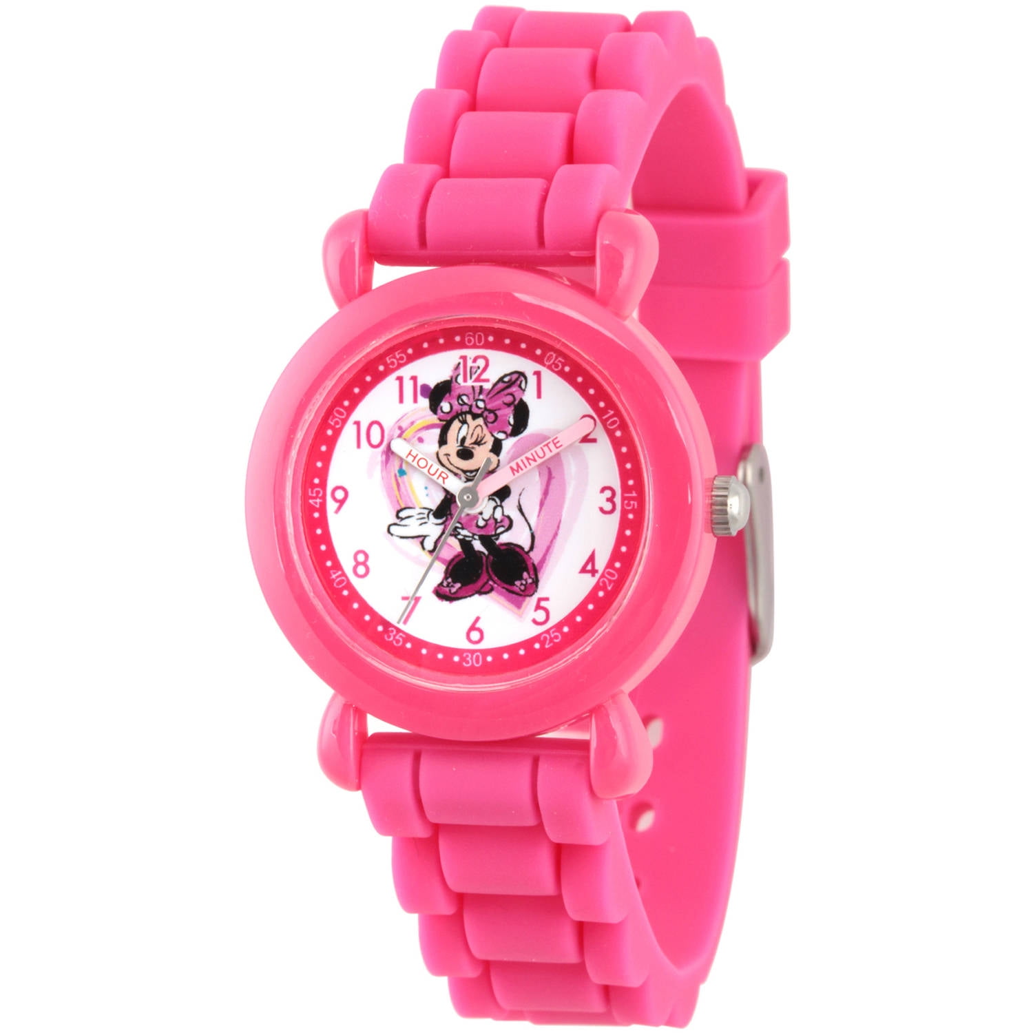 Minnie Mouse Girls' Pink Plastic Time Teacher Watch, Pink Silicone Strap