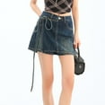 thumbnail image 2 of Ediodpoh Denim Skirt Women's Fashion Asymmetrical Tie Waist Mini Skirt with Denim Detail A Line Womens Skirt Blue XXL, 2 of 5