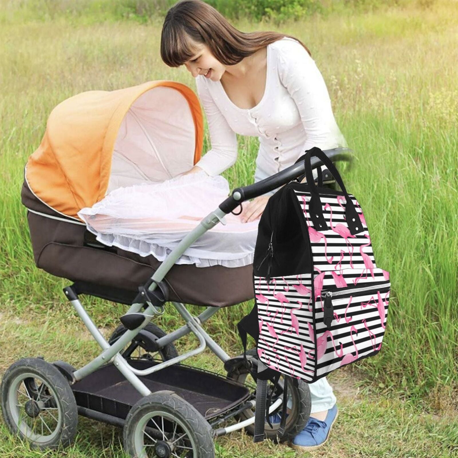 Ratiio Flamingos Mummy Backpack - Waterproof Twill Canvas, Large Capacity Diaper Bag with Multiple Pockets and Adjustable Straps