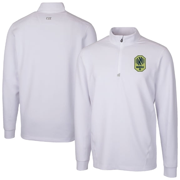 Men's-Cutter & Buck  White Nashville SC Traverse Stretch Eco Quarter-Zip Pullover Top