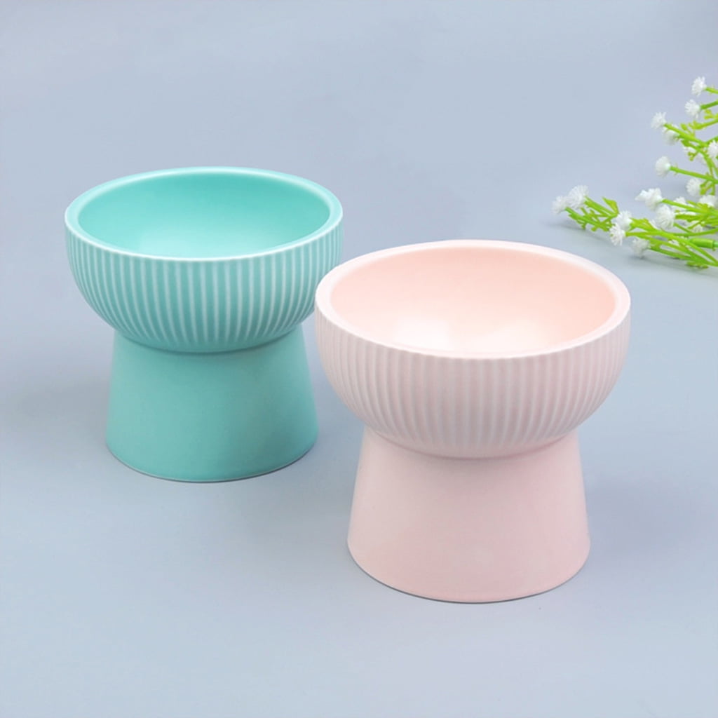 Ceramic Raised Elevated Bowl Pet Cats Dogs Food Water Dish Stress Porcelain Feeding Dispenser Container