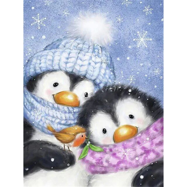 HOMFUN-pintura de diamante redondo/cuadrado completa, cuadro artesanal 5D, punto de cruz bordado 3D de "pingüino de Navidad de invierno", regalo para decoración del hogar