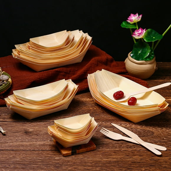 Lubelski 50Pcs Sushi Tray Food Grade Convenient Creative Disposable Paper Boat Shape Dessert Snack Plate Kitchen Supplies