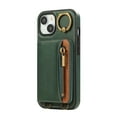 thumbnail image 6 of Wallet Case for iPhone 15, with Wrist Strap 360 Rotating Finger Ring Flip Zipper PU Leather Stand Card Slots Shockproof Drop Protective Phone Cover Girls Women Magnetic Buckle, Green, 6 of 7