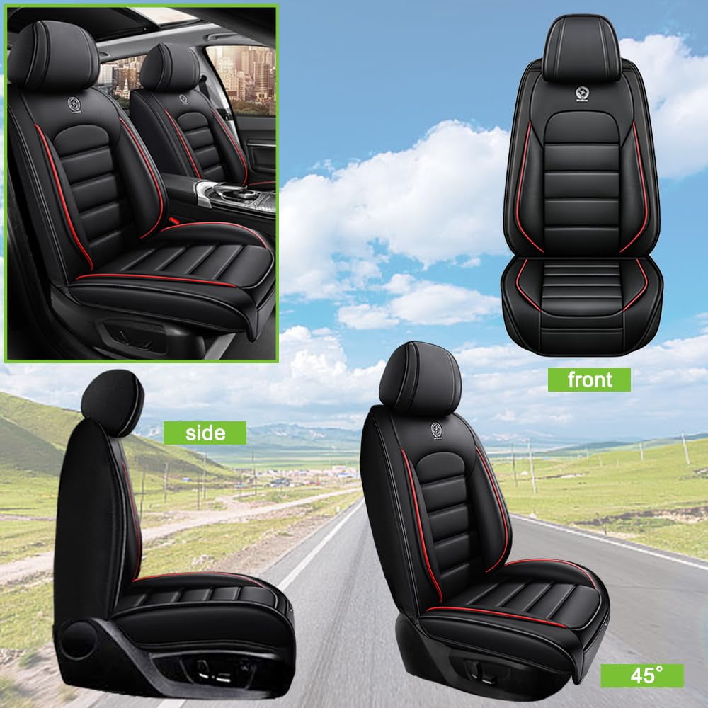 AFUNTIO Seat Covers for Honda 99% Models,2PCS Leather Car Seat Cushions,Waterproof Car Sit Protectors,Nonslip Interior Accessories(Black and Red)