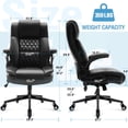 thumbnail image 6 of WOSDOM Black Leather Office Chair - Flip Arms Adjustable Built-in Lumbar Support, Executive Computer Desk Chair Work Chairs with with Storage Bags, Strong Metal Base Quiet Wheels, 350 lb, 6 of 8