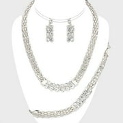 3-pcs Crystal Rhinestone Metal Mesh Necklace Jewelry Set