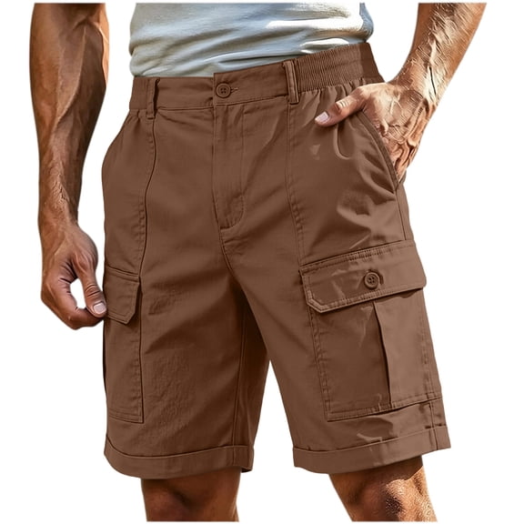 Yievot Men's Cargo Shorts Elastic Back Waist Knee Length Outdoor Hiking Casual Shorts with Multi Pockets