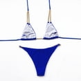 thumbnail image 6 of Wuxian Women 2 Piece Bikini Set Swimwear Summer Solid Color Chain Halter Backless Deep V-Neck Spaghetti Strap Push-Up Padded Bra Low Waist Swimsuit Fashionable Beachwear,Blue,M, 6 of 6