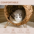 thumbnail image 5 of Weaved Cat Bed, Elevated Hand-Woven Braided Banana Leaf Kitten House Condo with Cushion, Natural, 5 of 9