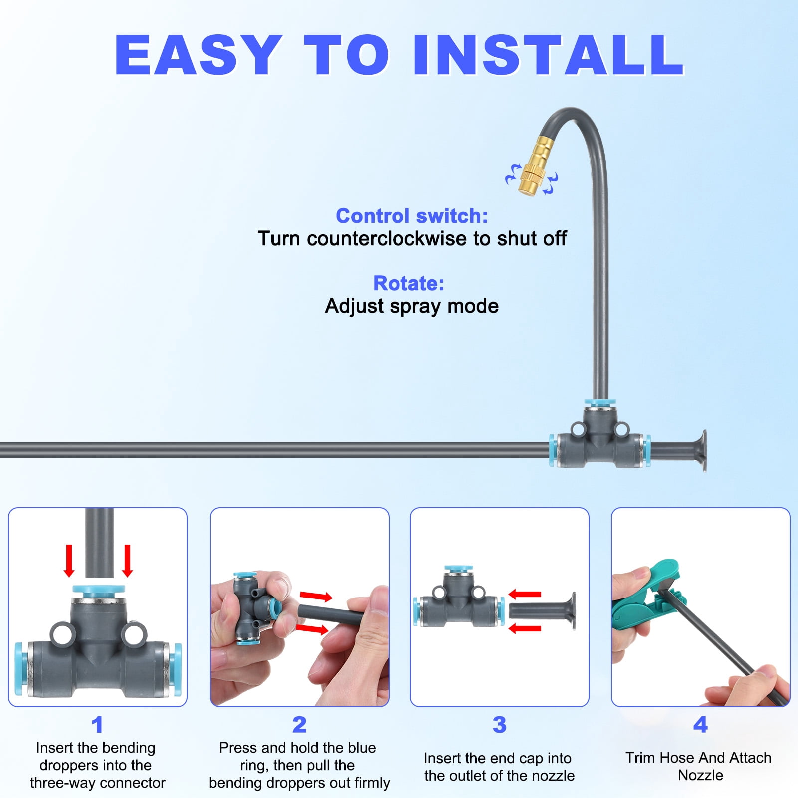 Uxcell 1-Set Drip Irrigation System, 50Ft 1/4" Hose Garden Watering Misting System with 12pcs 360° Adjustable Copper Nozzles