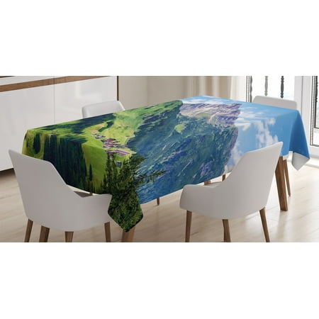 

Farmhouse Decor Tablecloth Spring in Countryside Rural Valley with Village Tranquil Serene Life Image Rectangular Table Cover for Dining Room Kitchen 52 X 70 Inches Green Blue by Ambesonne