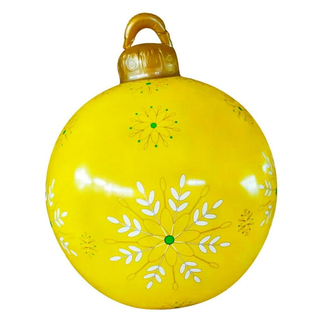 Bola inflable navideña de 60 cm, decoración navideña de PVC con inflador. Amarillo