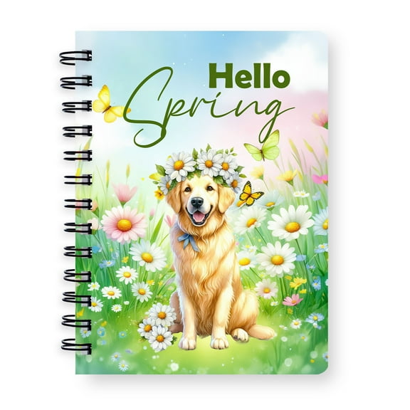 Golden Retriever Hello Spring Time Flower Floral Nature Spiral Bound Journal Goldens Dog Lover Gifts Idea 5x7in Spiral Notebook - 02031