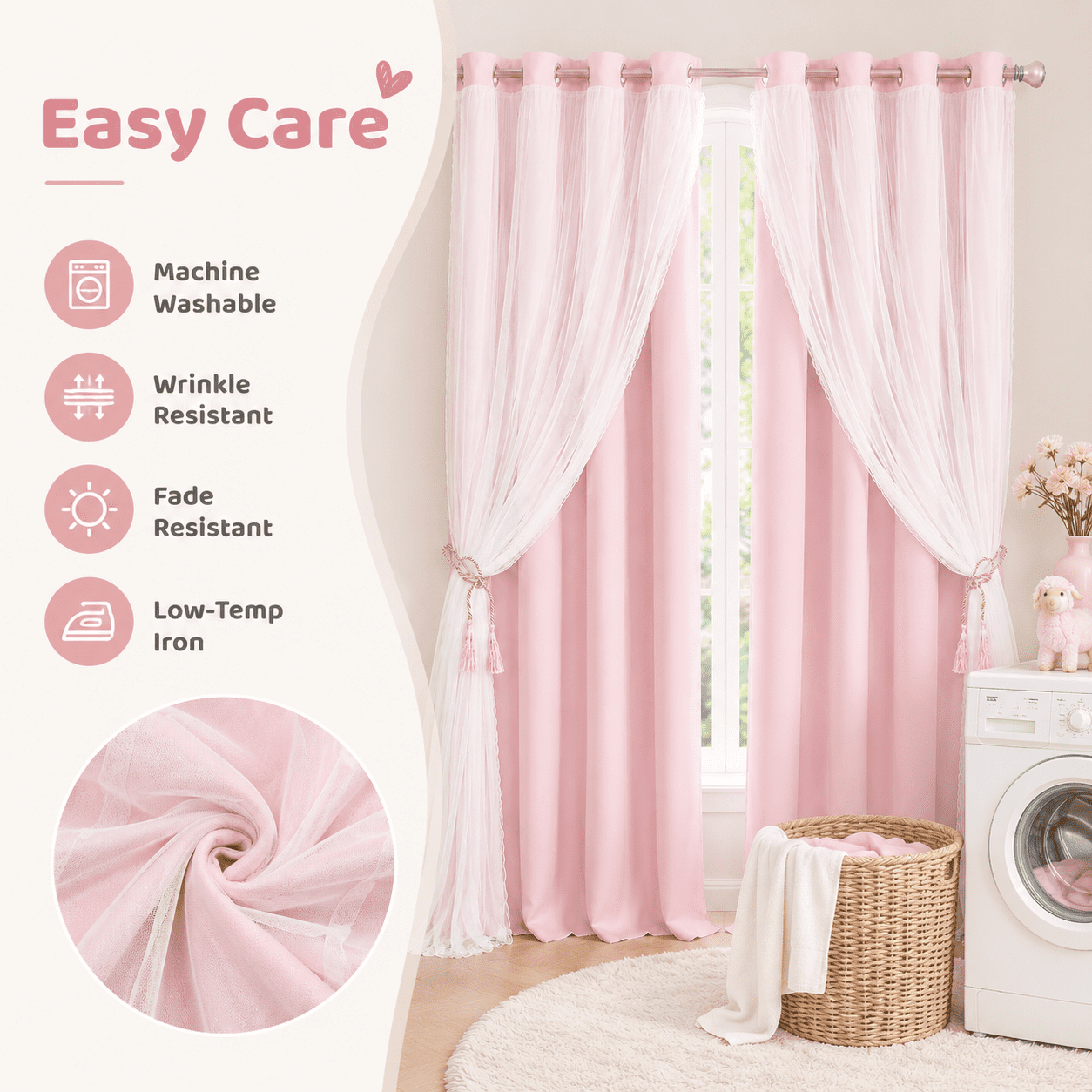 Lapalife Blackout Double Layer Curtains 63inches with Sheer Thermal Insulated Grommet Window Panel for Nursery Bedroom Living Room, 1 Panel