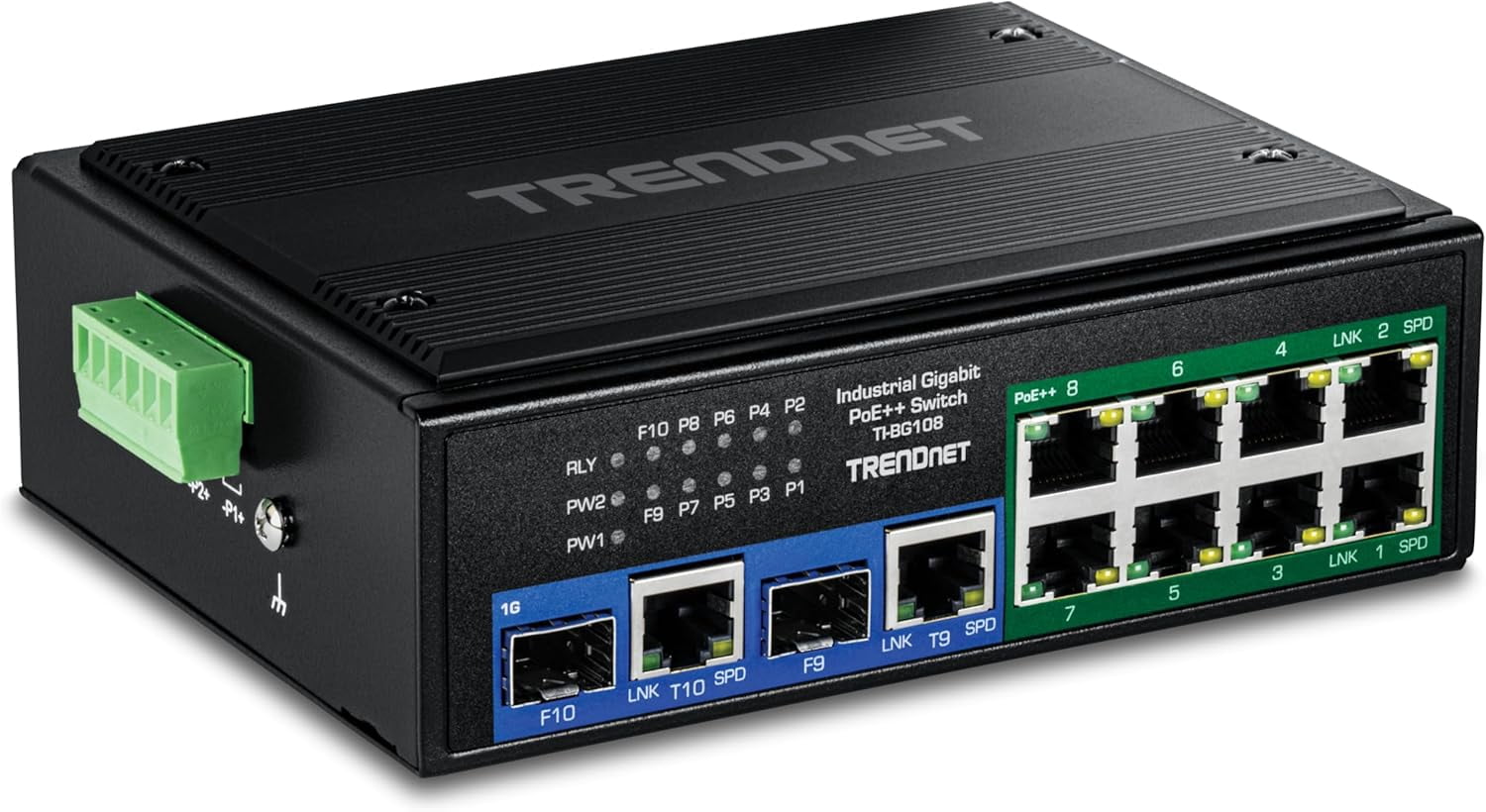 TRENDnet TI-BG108, 10-Port Industrial Gigabit 400W PoE++ DIN-Rail Switch