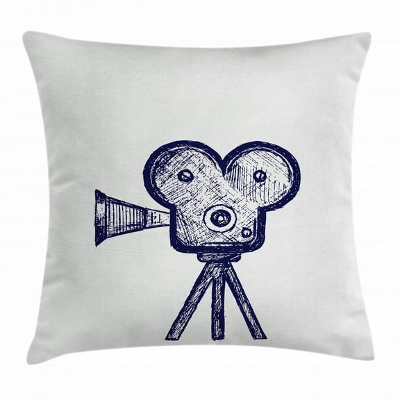 Movie Theater Throw Pillow Cushion Cover, Hand Drawn Sketch of a Video Projector in Blue Tones Cinema Symbol, Decorative Square Accent Pillow Case, 20 X 20 Inches, Violet Blue Grey, by Ambesonne
