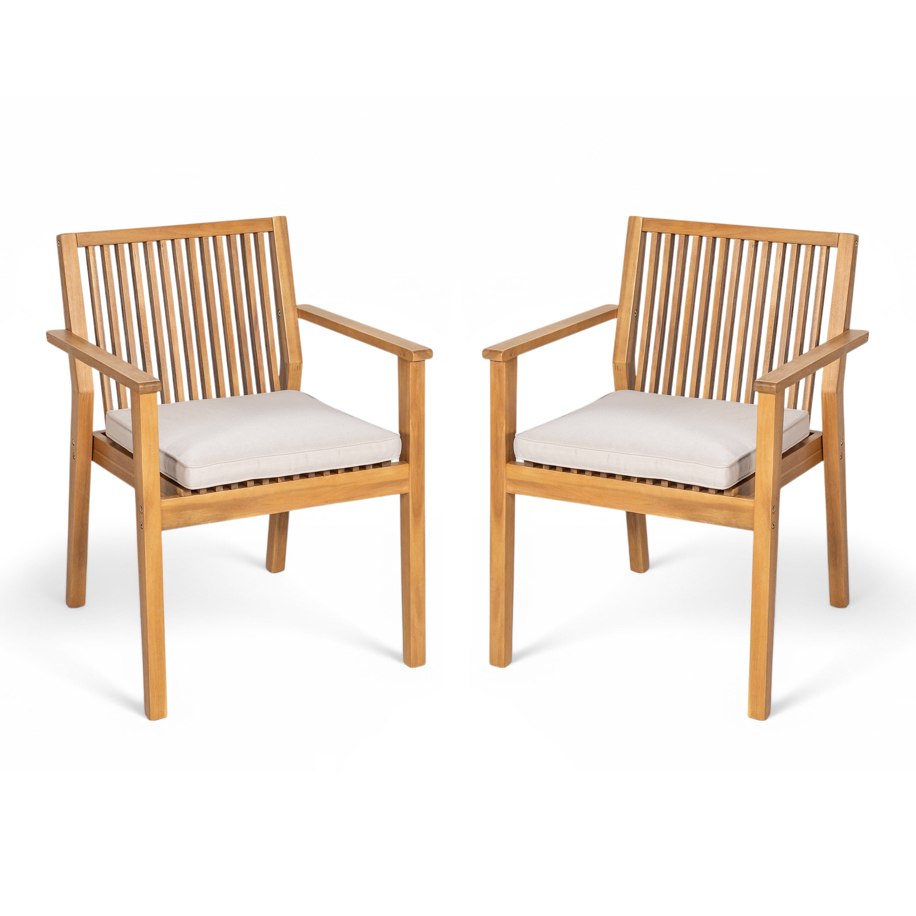 Euroco 2-Piece Outdoor Dining Chair Set with Waterproof Cushions, Acacia Wood Armchairs for Patio, Garden, or Balcony