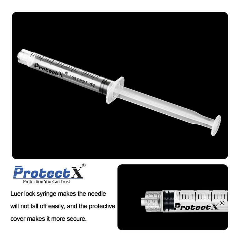 ProtectX 3ml Disposable Luer Lock Sterile Syringe (No Needle), Individually  Sealed, Smooth and Accurate Dispensing for Science Labs, 100-Pack 