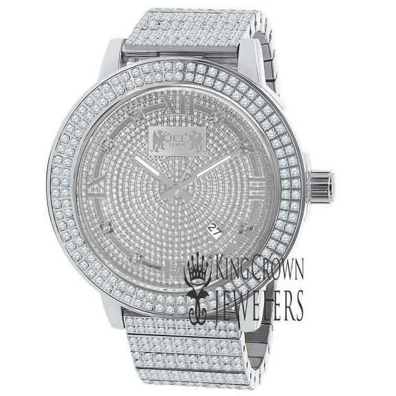 Roman Face Mens Real Diamond Dial 18K White Gold Tone Jojo Jojino Joe Rodeo Full Stainless Steel 54mm Watch W/Date