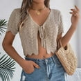 thumbnail image 5 of Womens Crop Cardigans Casual Crochet Lightweight Tie Front Short Sleeve Tops Ladies Sexy Solid Trendy Hollow Out Cardigan Cropped Top Christmas Gifts, 5 of 8