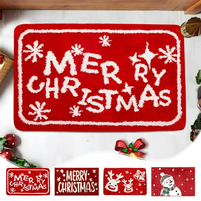 Christmas Bath Mat - Cute Santa Claus Design, Ultra Soft Tufted, Non-Slip, Absorbent, 20 X 29 Inch, Red/Green