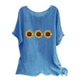 thumbnail image 3 of QATAINLAV Hauts d'Été en Coton et Lin pour Femmes Mode Tunique Imprimé Tournesol T-Shirts Amples Décontractés Col Rond Manches Courtes Blouses Fluides Hebdomadaire Prime Bleu P, 3 of 8