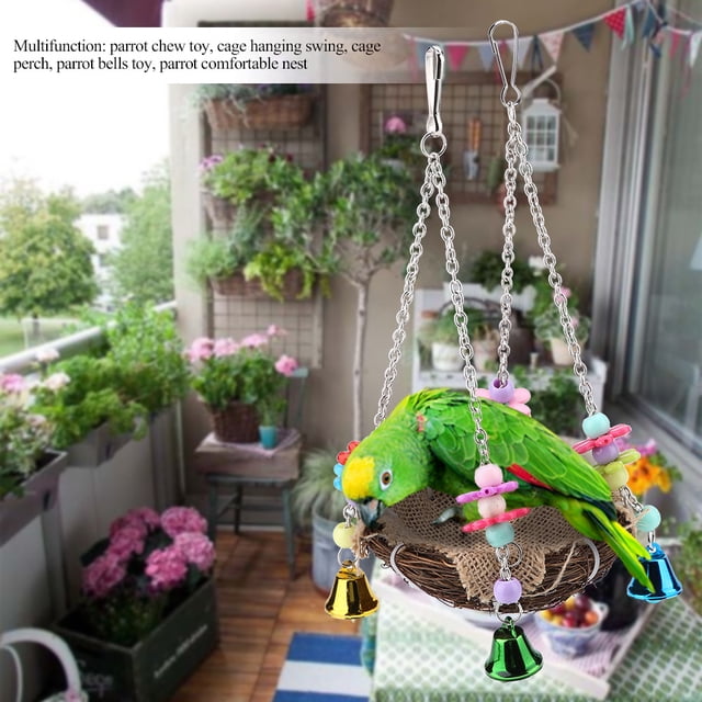 Toy With Bells, Bird Hanging Toy, Cage Hammock Hanging Toy Standing Perch Toy Rattan Animals For Pets Birds Parrots