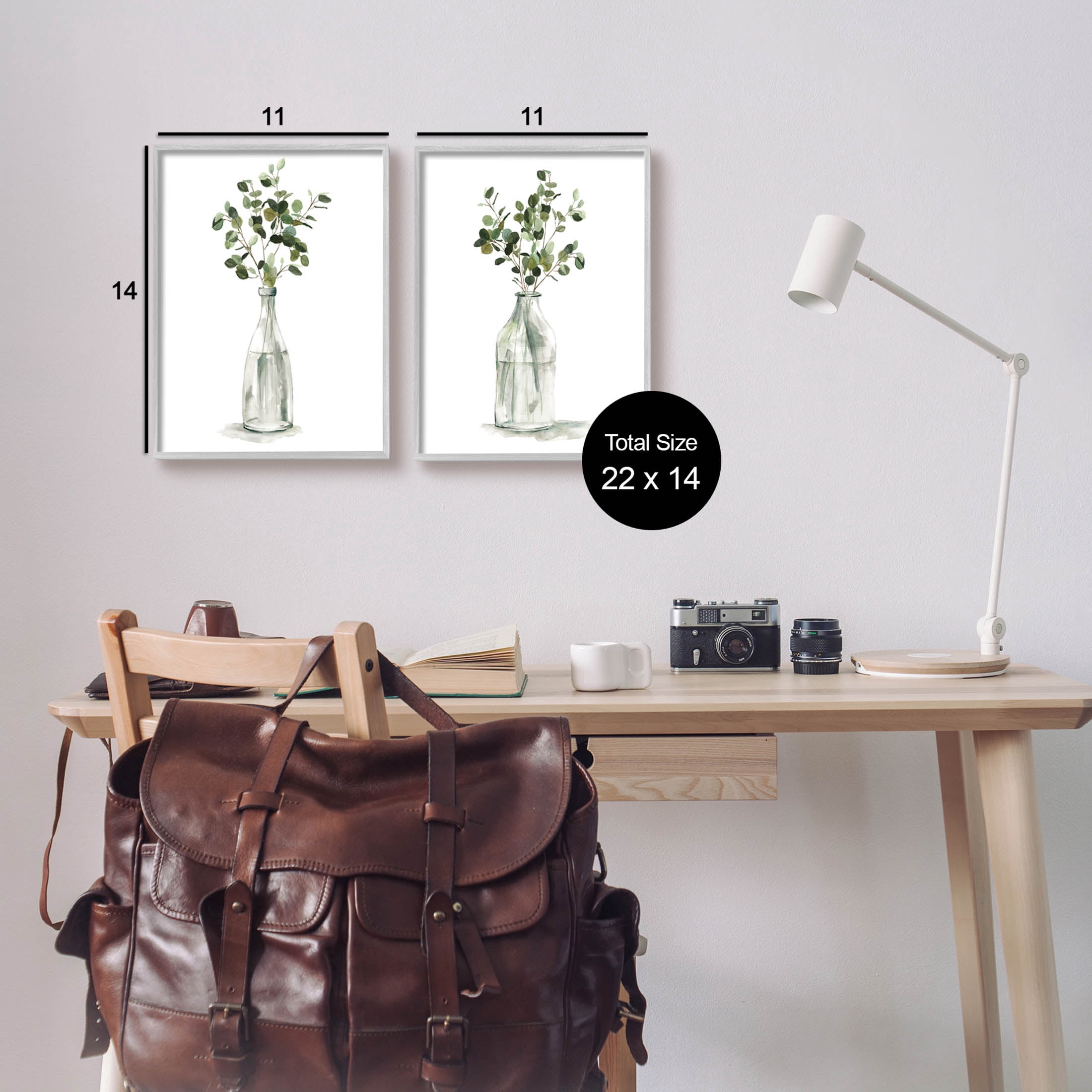 Eucalyptus Herbal Bouquet Arrangement Botanical & Floral Graphic Art Gray Framed Art Print Wall Art, Set of 2
