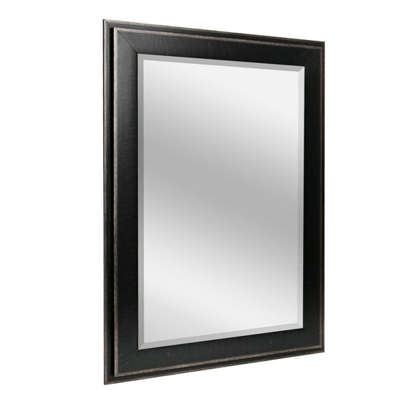 Head West Black Polystyrene Textured Two-Step Rectangle Mirror with Beveled Edge - 29.5" x 35.5"