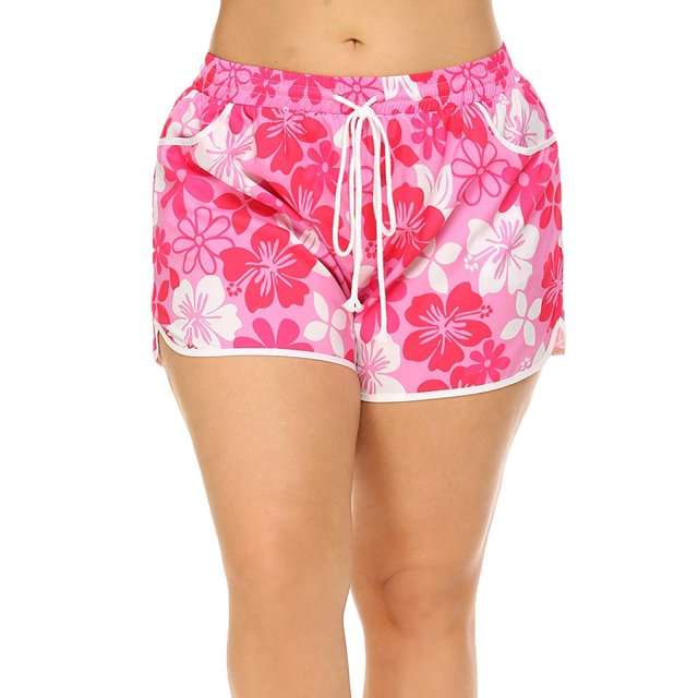 Womens Plus Size Tropical Print Board Shorts Swimwear Swim Trunk