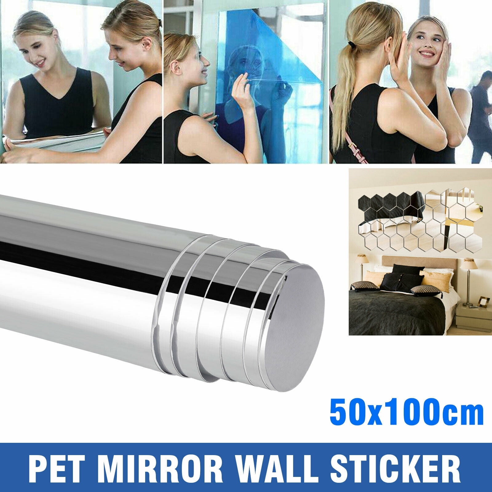 3D Decal Wall Paper Adhesive Flexible Mirror Sheets Wall Stickers 60x100cm 