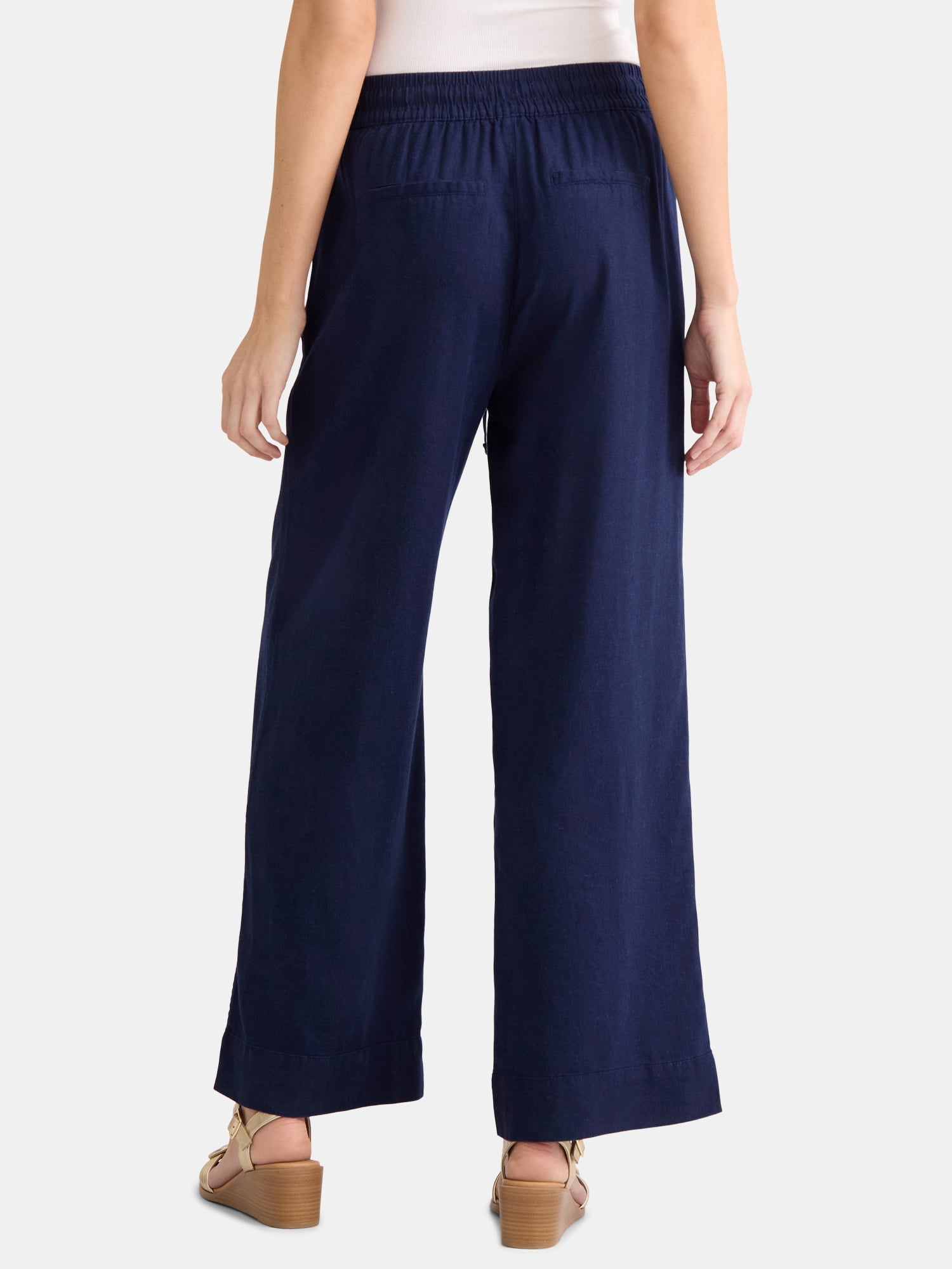 Time and Tru Women's and Women's Plus Wide Leg Linen Blend Pants, 29" Inseam, Sizes XS-4X