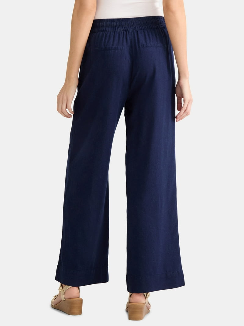 Time and Tru Women's and Women's Plus Wide Leg Linen Blend