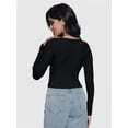 thumbnail image 2 of Women Crew Neck Knitted Crop Shirt Long Sleeve Low Cut Basic Solid Tee Sexy Cutout Blouse Top Streetwear, 2 of 6