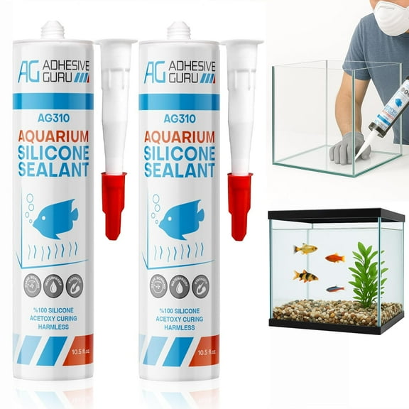 Adhesive Guru AG310, Silicone, Clear Aquarium Silicone Sealant Industrial Sealant, 10.5 oz,2 Pack