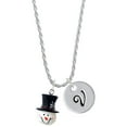 thumbnail image 1 of Delight Jewelry Resin Snowman Head with Top Hat Silvertone Script Initial Disc - V - Charm Necklace, 20"+3", 1 of 4