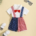 thumbnail image 5 of KAUOD Boys Independence Day Formal Suit Summer Gentleman Suits Set Shirts with Bowtie & Star Stripe Overalls Shorts, 5 of 9
