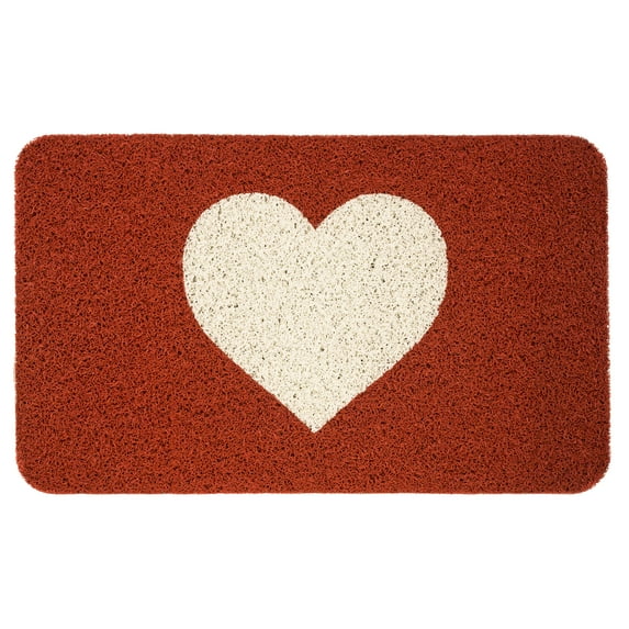 Entryways Warm Heart Soft PVC Indoor Outdoor Mat, 18'' x 30'', Red and White