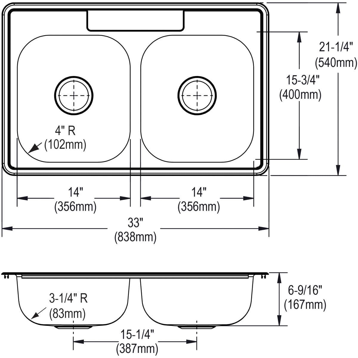 Open Box Elkay D23321 Dayton 33" Drop In Double Basin Stainless Steel Kitchen Sink - 1 Faucet Hole