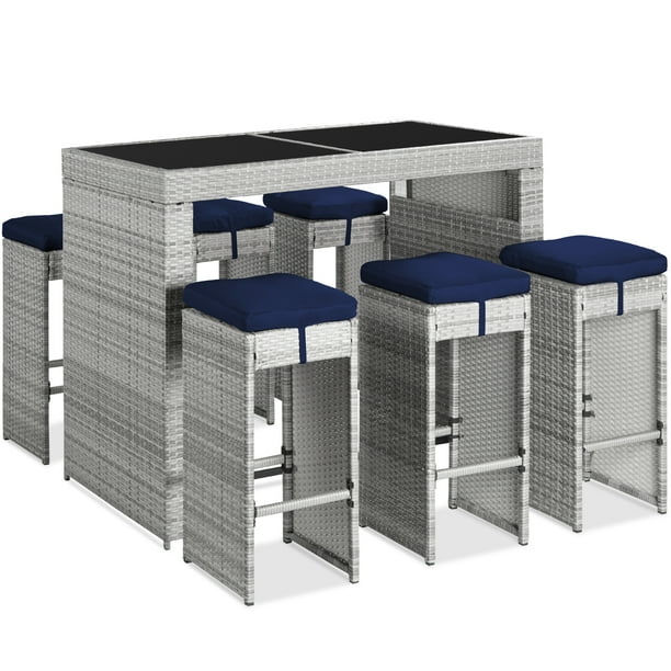 Best Choice Products 7Piece Outdoor Wicker Bar Dining Set, Rattan