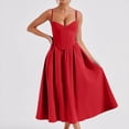 thumbnail image 2 of Summer Sun Dresses for Womens 2026 Plus Size Fashion Solid Color Camisole Slim V-neck Zipper Pleated Dress, 2 of 8