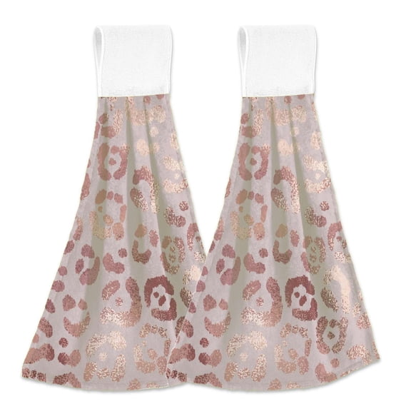 Leopard rose gold texture Hanging Kitchen Hand Towels Sets with Loop Hand Towels Kitchen Tie Towel 2pcs