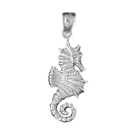 18K White Gold Seahorse Pendant - 39 mm