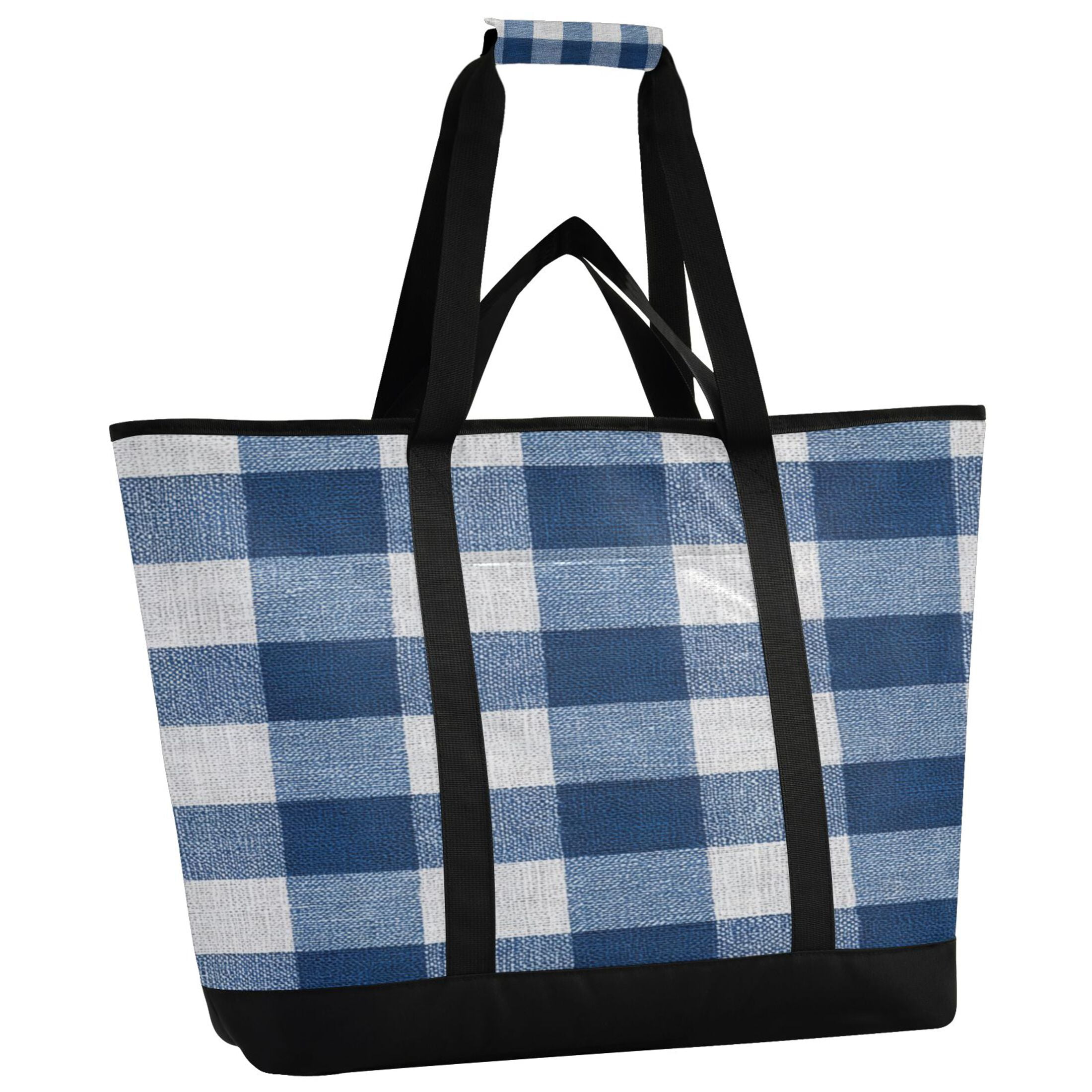 Extra-Large Wide Opening Design Capacity Hand-Held Ice Pack Thickened Insulation Layer For Long-Lasting Cold Retention For Outdoor Shopping Picnics And Camping Gray-blue Checkered