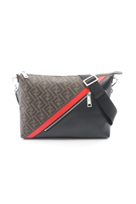 Pre-Owned Fendi Zucca Shoulder Bag/Handbag, Coated Canvas and Leather, Men's, Black, Brown,...