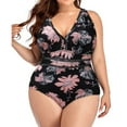 thumbnail image 1 of GYUJNB Women Plus Size One Piece Swimsuit Tummy Control Bathing Suit Floral Print Athletic Ruched Swimwear,Black, 1 of 2